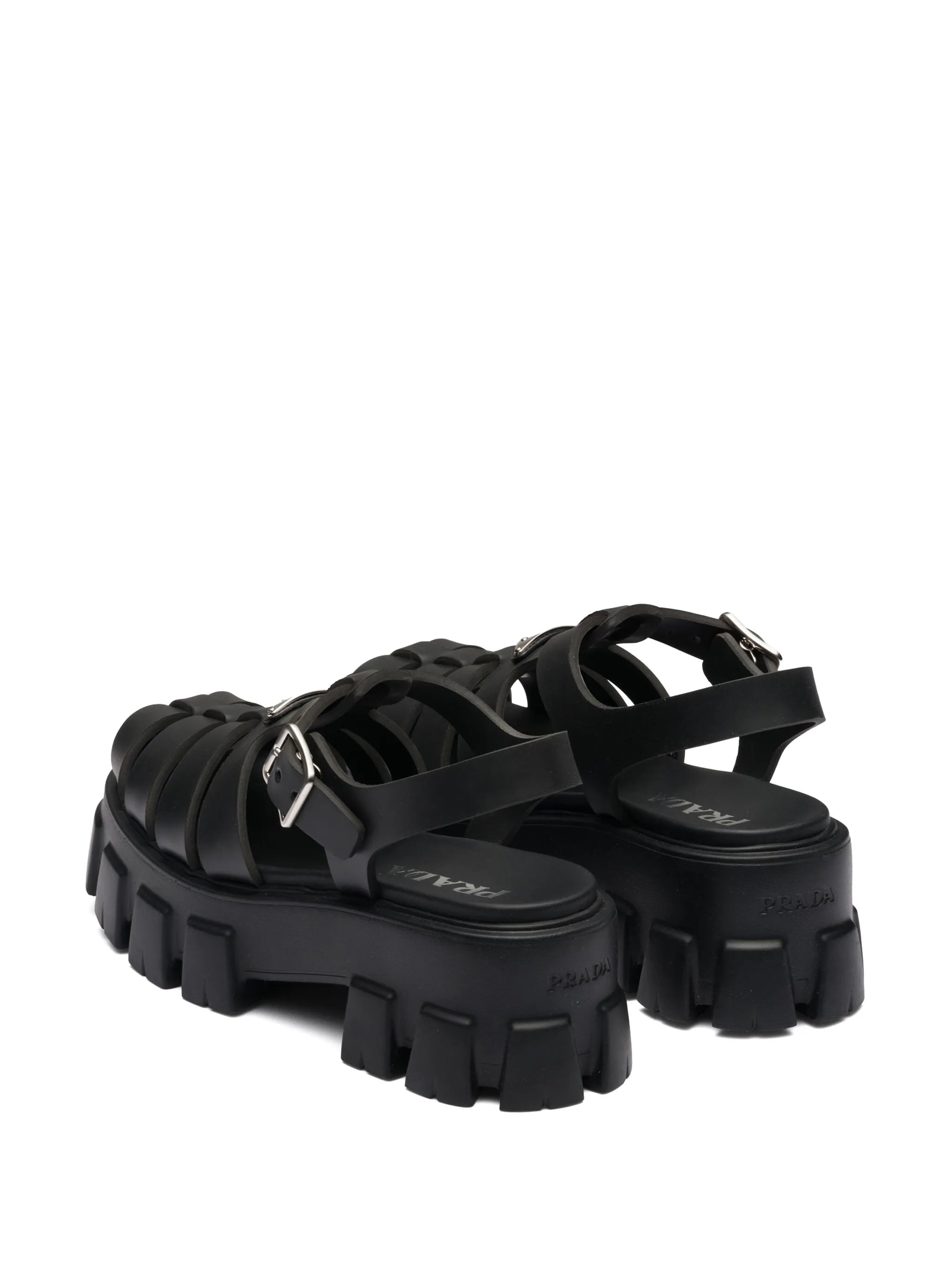 55mm. Deri Platform Sandalet Siyah