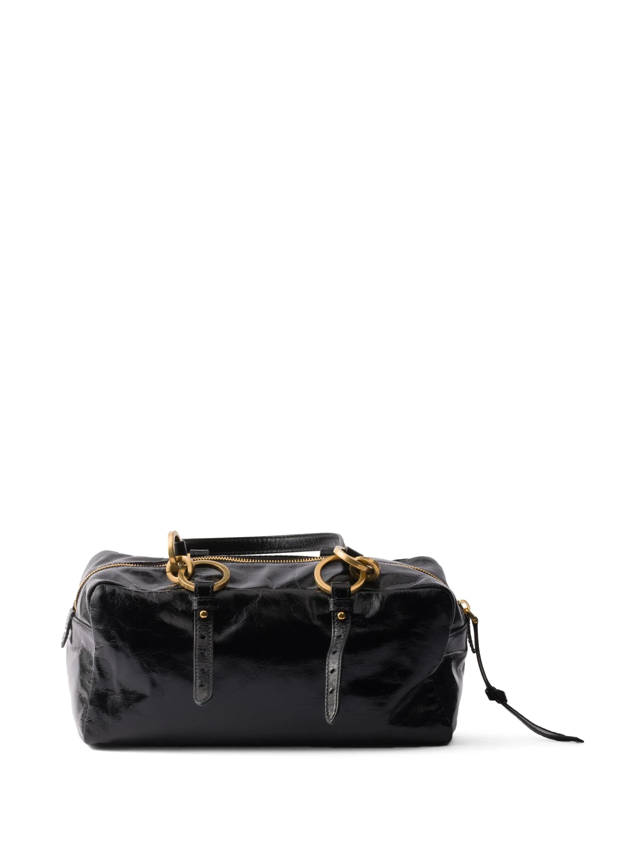 Medium Shiny Leather Tote Bag Black