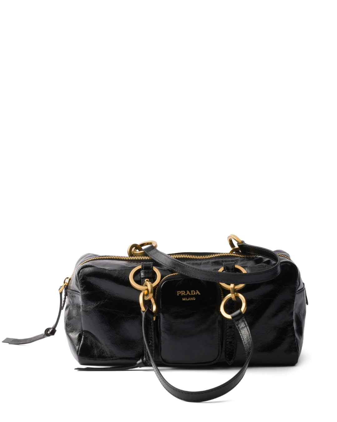 Medium Shiny Leather Tote Bag Black