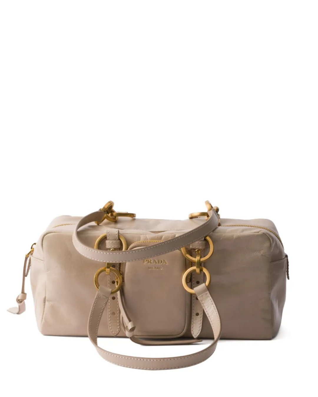 Medium Shiny Leather Tote Bag Beige