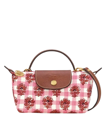 Le Pliage Collection Mini El Çantası Pembe Çiçek Detaylı (Çapraz Askılı)