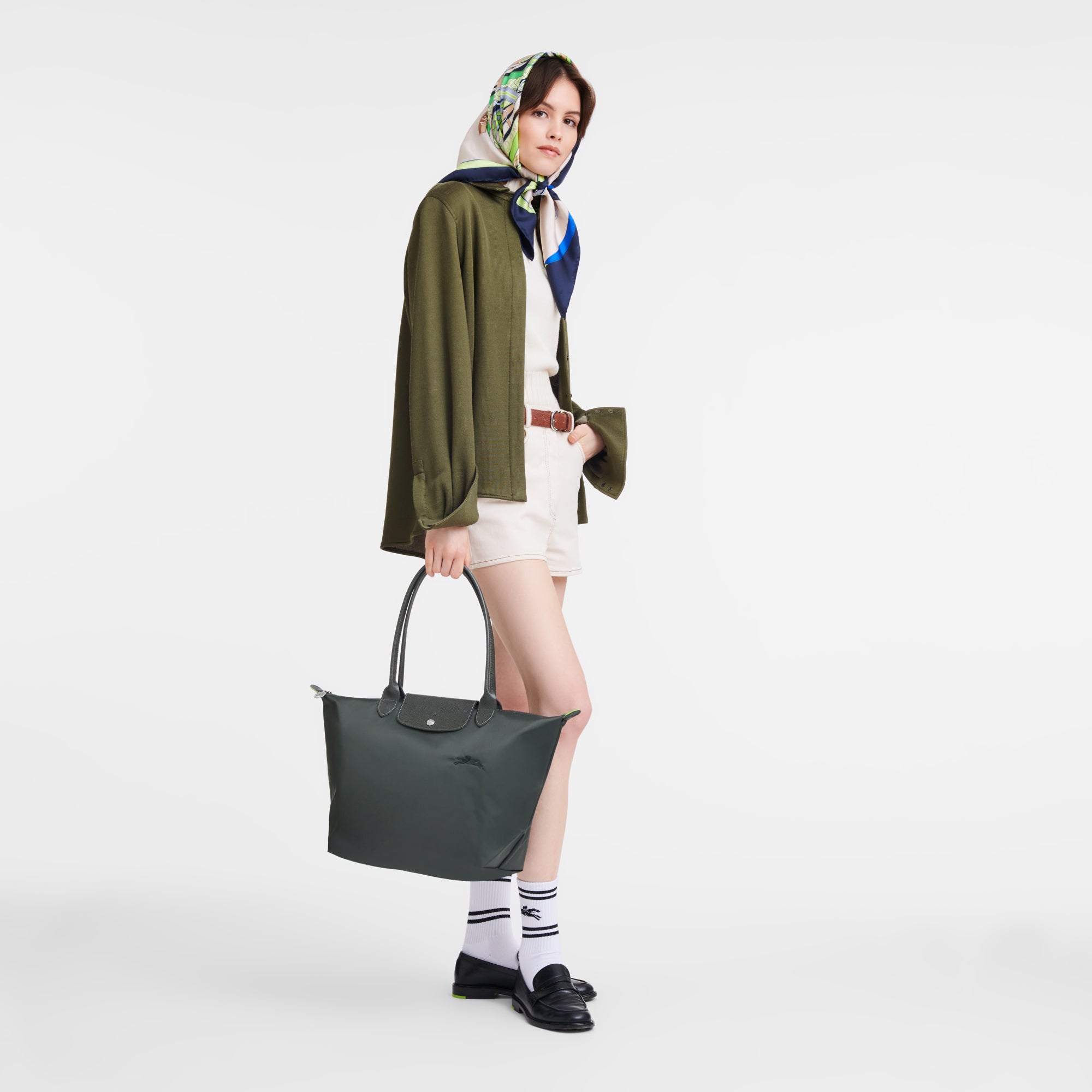 Le Pliage Green Large Tote Bag Graphite Gray