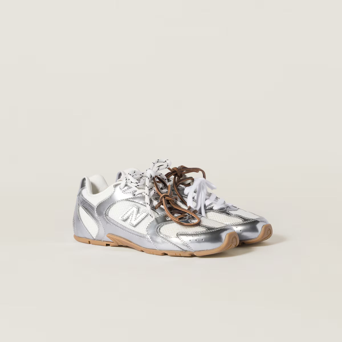 Metallic Leather and Mesh Sneakers