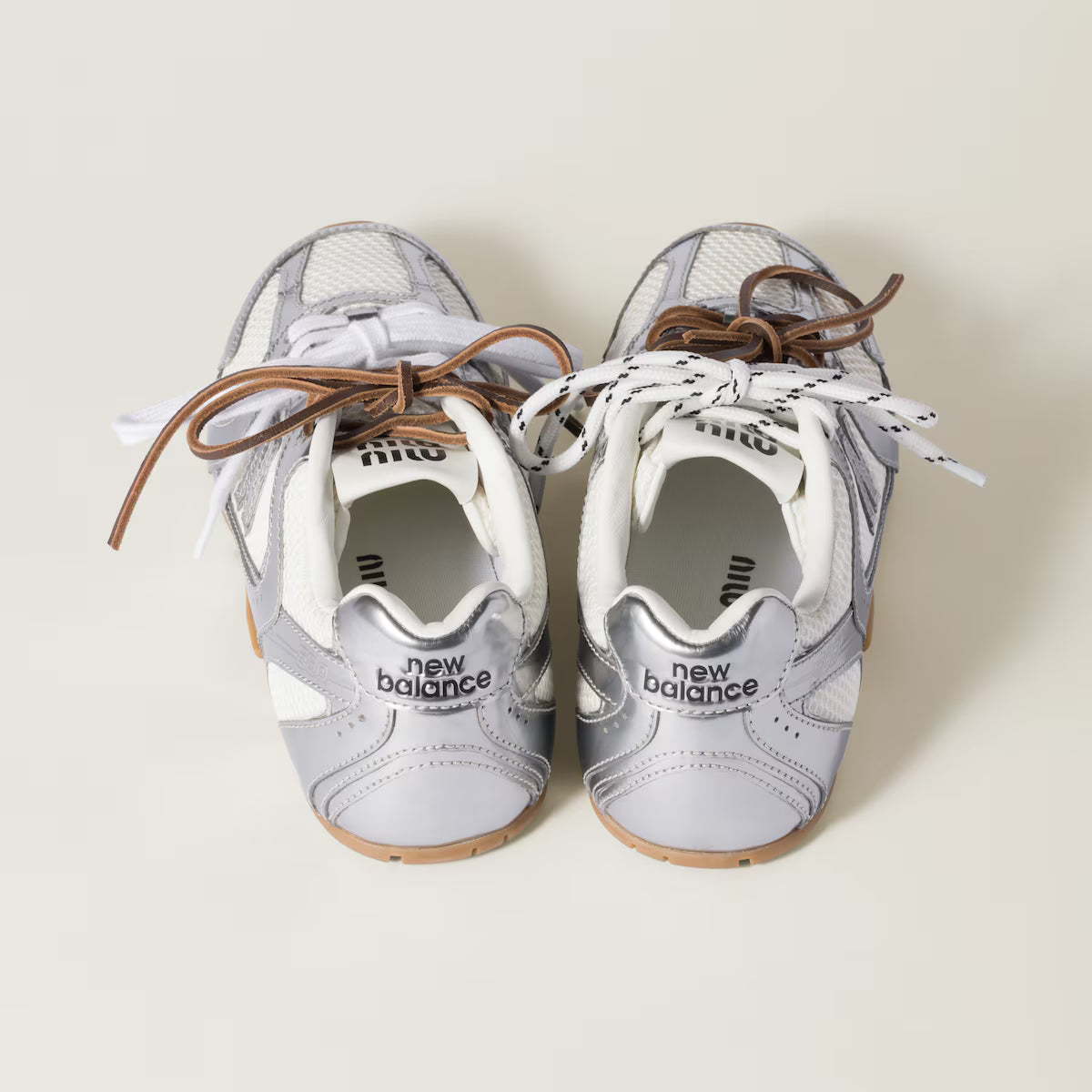 Metallic Leather and Mesh Sneakers